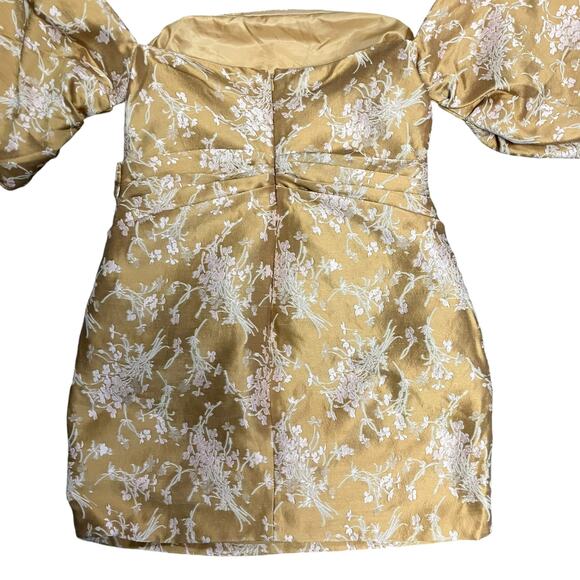 ASOS Luxe Extreme Bardot Sleeve Floral Jacquard Mini Dress Size 12 - Picture 4 of 7